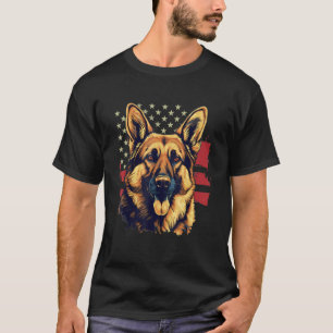 Camiseta Cachorro Pastor Alemão Bandeira dos EUA 4 de Julho