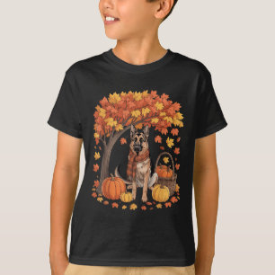 Camiseta Cachorro Pastor Alemão Cachecol de Outono Abóbora