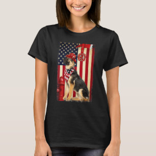 Camiseta Cachorro Pastor Alemão Capacete Bombeiro Bandeira