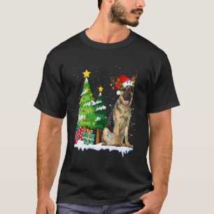 Camiseta Cachorro Pastor Alemão Chapéu de Papai Noel Rena C