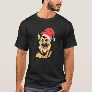 Camiseta Cachorro Pastor Alemão Chapéu do Papai Noel Natal