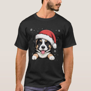 Camiseta Cachorro Pastor Alemão De Natal Usando Chapéu De P