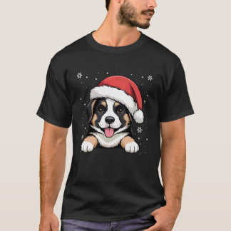 Camiseta Cachorro Pastor Alemão De Natal Usando Chapéu De P