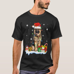 Camiseta Cachorro Pastor Alemão Luzes de Natal Chapéu do Pa