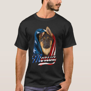 Camiseta Cachorro Pastor Alemão Merica 4 De Julho Bandeira