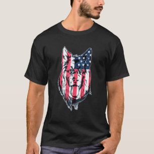 Camiseta Cachorro Pastor Alemão Patriótico Bandeira America