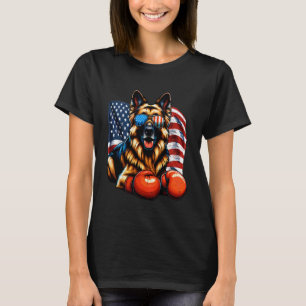 Camiseta Cachorro Pastor Alemão Patriótico Boxeando a Bande