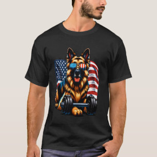 Camiseta Cachorro Pastor Alemão Patriótico Musculação Améri