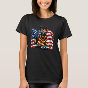 Camiseta Cachorro Pastor Alemão Patriótico Skate USA Bandei