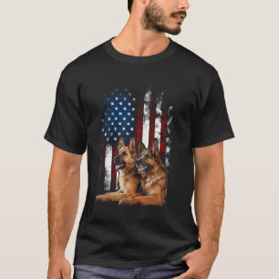 Camiseta Cachorro Pastor Alemão Patriótico Vintage Bandeira