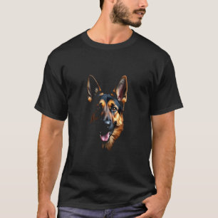 Camiseta Cachorro Pastor Alemão Preto Rosto de Pastor Alemã