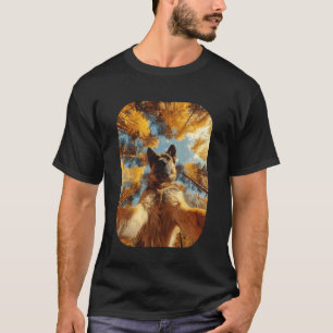 Camiseta Cachorro Pastor Alemão Selfie Folhas de Outono Ani