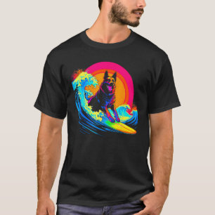 Camiseta Cachorro Pastor Alemão Surfando Surf