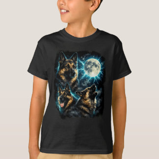 Camiseta Cachorro pastor alemão uivando para a lua