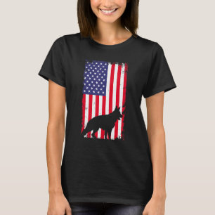 Camiseta Cachorro Pastor Alemão Vintage Bandeira Americana