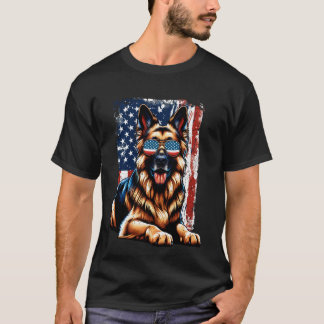 Camiseta Cachorro Pastor Alemão Vintage Bandeira Americana 