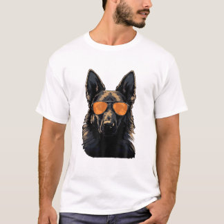 Camiseta Cachorro-Pastor Com Óculos-De-Sol Malinois T-Shirt