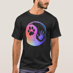 Camiseta Cachorro Pata de Gato Impressão Mão Yin Yang Arco-