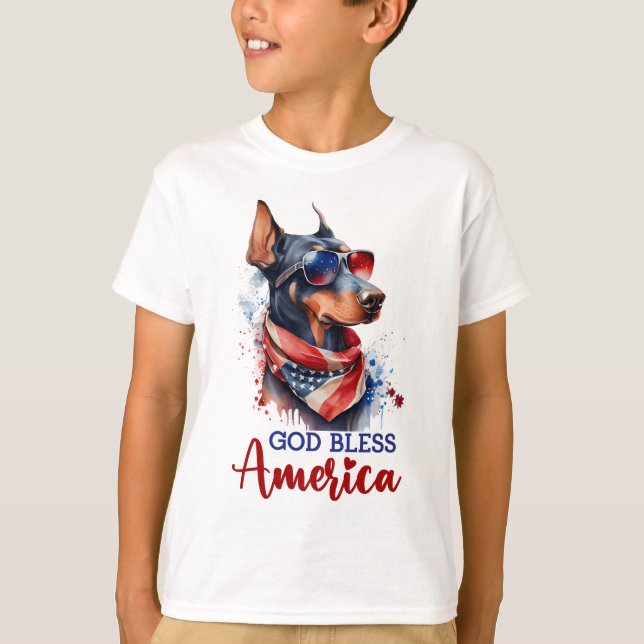 Camiseta Cachorro Patriota - Doberman (Frente)
