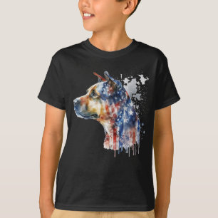 Camiseta Cachorro Patriótico Aquarela Cão de Guarda America