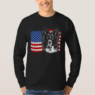 Camiseta Cachorro Patriótico Border Collie Orgulhoso Bandei