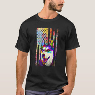 Camiseta Cachorro Patriótico Husky Bandeira Americana Pop R