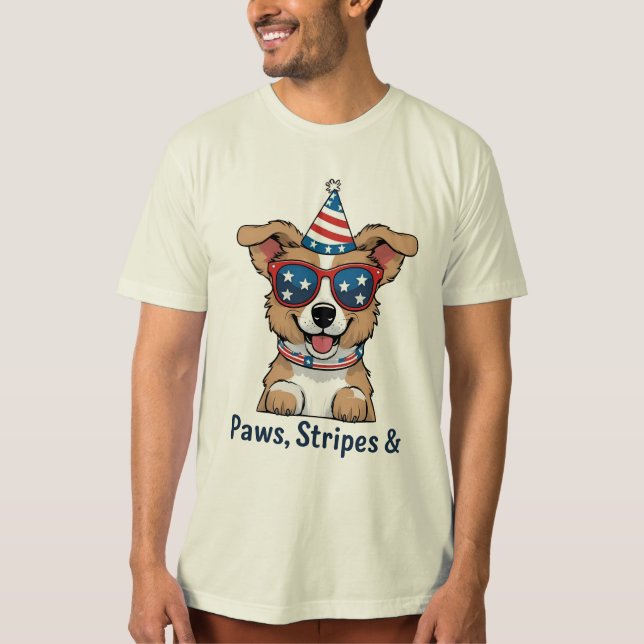 Camiseta Cachorro Patriótico Óculos de sol 4º de julho - Ca (Frente)