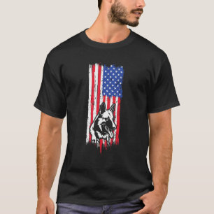 Camiseta Cachorro Patriótico Pastor Alemão Bandeira America