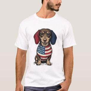Camiseta Cachorro Patriótico Vintage Gravura Vetorial Desen