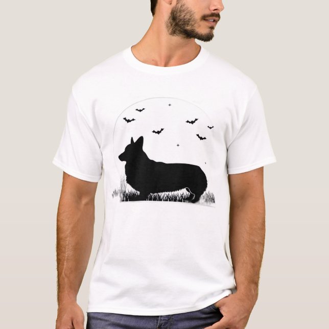 Camiseta Cachorro Pembroke Welsh Corgi ? Silhueta da Lua de (Frente)