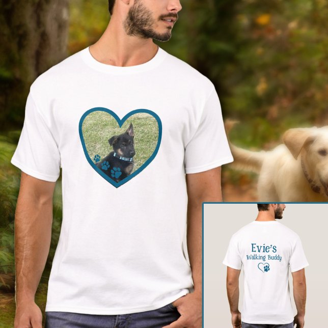 Camiseta Cachorro Personalizado Bonito A Caminhar Foto Do C (Teal Personalized Dog Walking Buddy Heart Photo T-Shirt
)