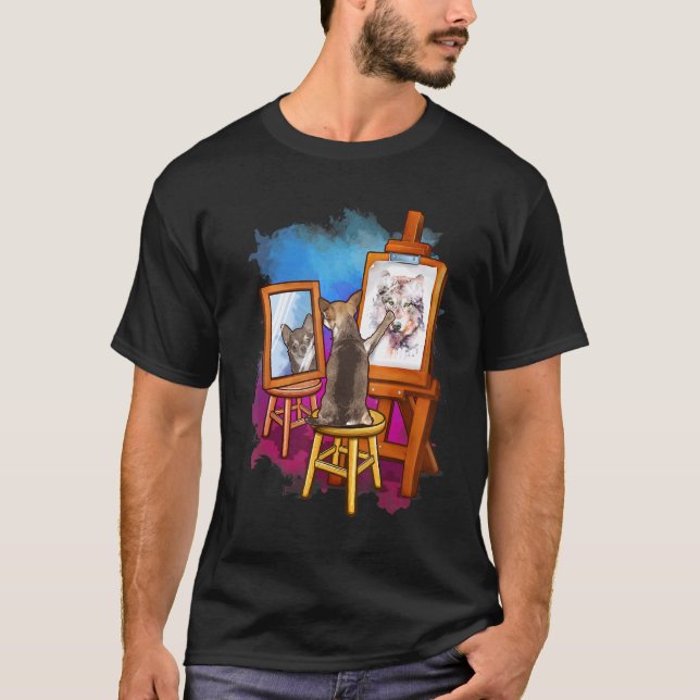 Camiseta Cachorro Pintando Lobo Artista Arte Novel Gráfico (Frente)