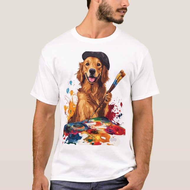 Camiseta Cachorro Pintor � Cão Artístico com Cavalete (Frente)