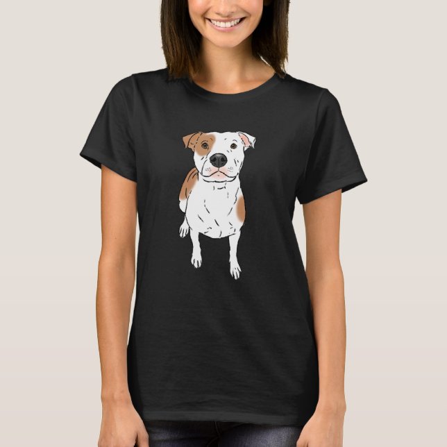 Camiseta Cachorro Pit Bull Branco Engraçado com Manchas Pit (Frente)