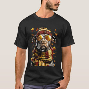 Camiseta Cachorro Pit Bull engraçado de outono com óculos d