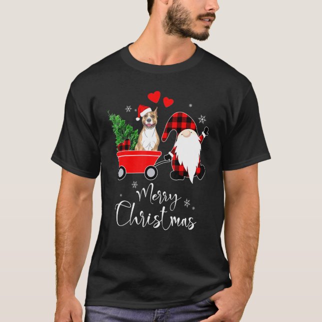 Camiseta Cachorro Pit-Bull Terrier Engraçado Natal Com Papa (Frente)