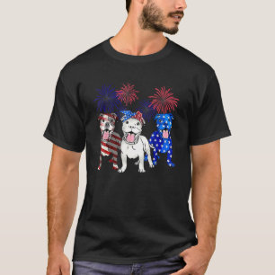 Camiseta Cachorro Pitbull Americano Fogos de Artifício 4 de