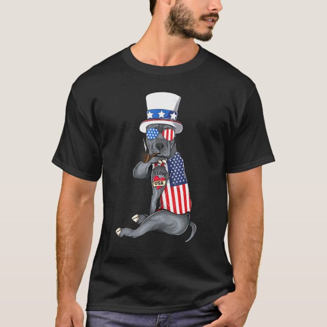 Camiseta Cachorro Pitbull Americano Merica 4 de Julho Óculo (Frente)
