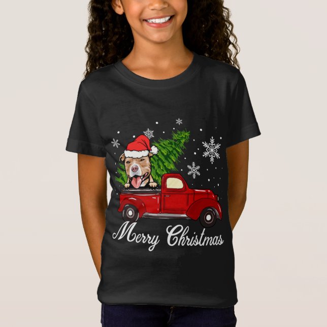 Camiseta Cachorro-Pitbull Andando em Desortes de Natal de C (Frente)