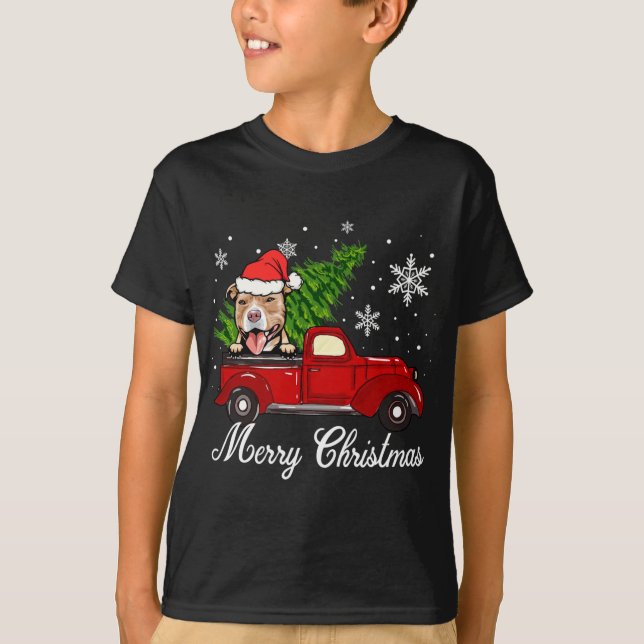 Camiseta Cachorro-Pitbull Andando em Desortes de Natal de C (Frente)