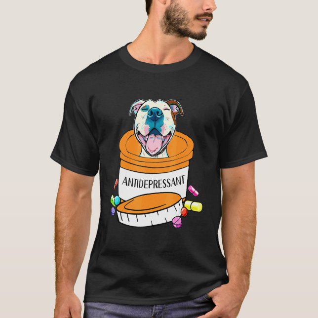 Camiseta Cachorro pitbull antidepressivo fofo (Frente)
