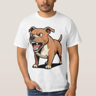 Camiseta Cachorro Pitbull Cartoon Irritado Marrom Rosnando