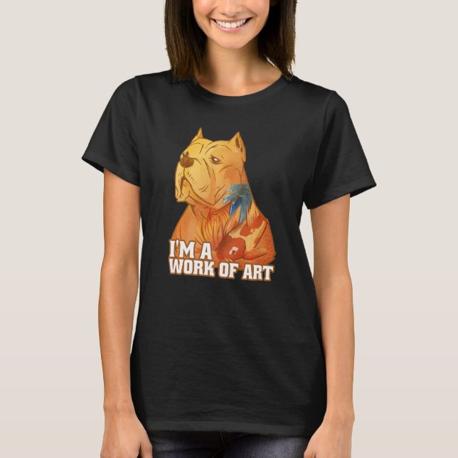 Camiseta Cachorro Pitbull com Tatuagem de Carpa Koi Eu sou  (Frente)