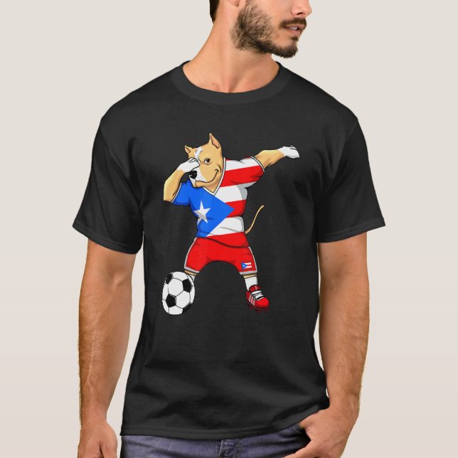 Camiseta Cachorro Pitbull Dabbing Porto Rico Torcedores de  (Frente)
