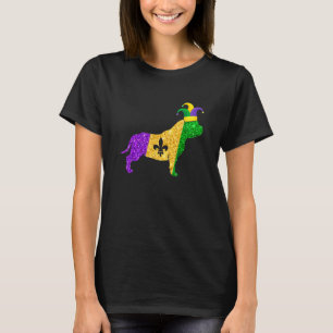 Camiseta Cachorro Pitbull Engraçado Passeando Mardi Gras Bo