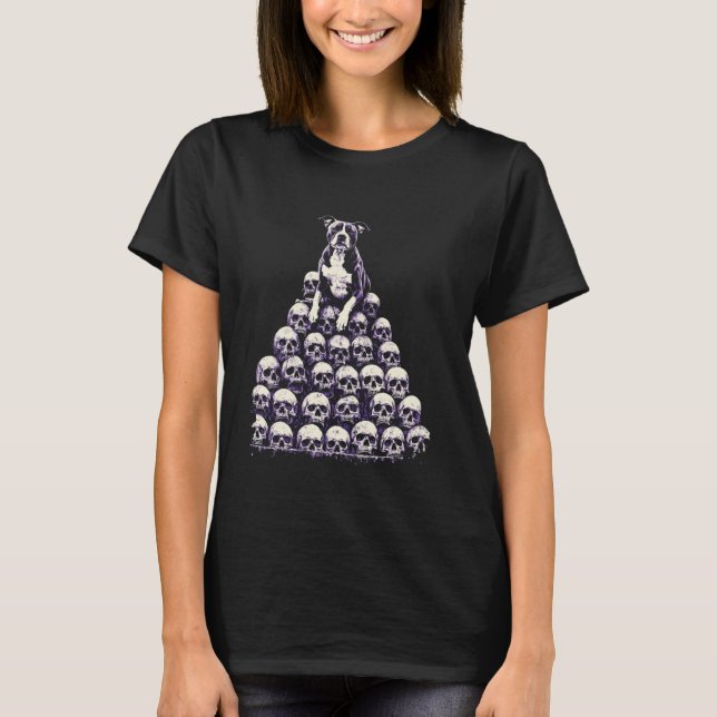 Camiseta Cachorro Pitbull Esqueleto Goth Moderno (Frente)