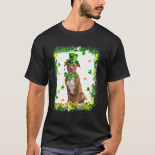 Camiseta Cachorro Pitbull Fofo Dia de São Patrício Trevo Ir