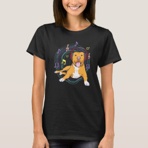 Camiseta Cachorro Pitbull Fofo Ouvindo Música Pitbull & Mús