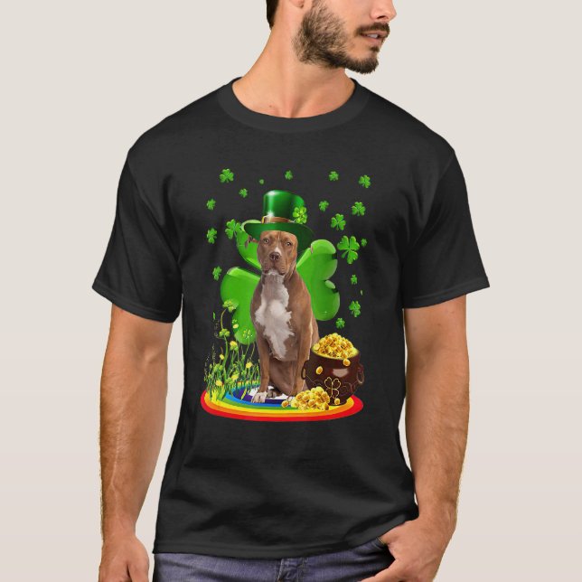 Camiseta Cachorro Pitbull Fofo Shamrock St Patricks Dia Cac (Frente)