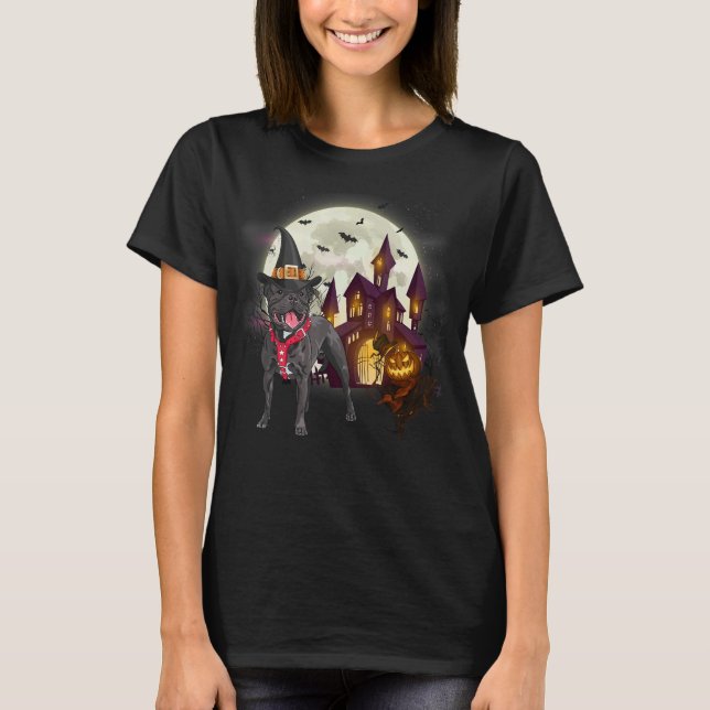 Camiseta Cachorro Pitbull na Lua Halloween Pit Touro (Frente)